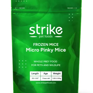 Green bag of Strike Micro Pinky Frozen Feeder Mice