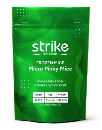 Green bag of Strike Micro Pinky Frozen Feeder Mice